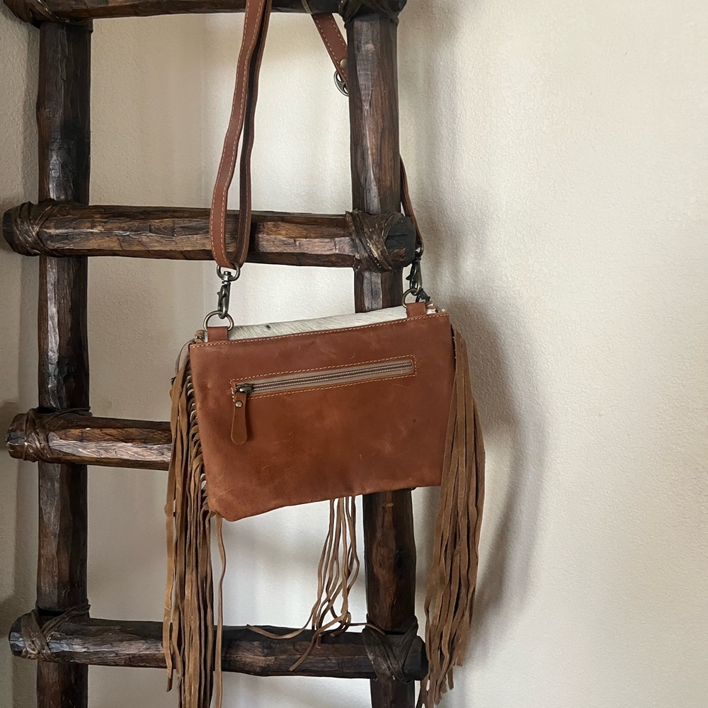Myra Bag- Brown and White Fringe Leather Bag - Picture 2 of 2